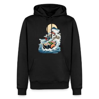 Japan Sushi Ukiyo-E Welle Streetwear Food Design - Männer Premium Bio Hoodie - Schwarz - Vorne - Nico (187cm)