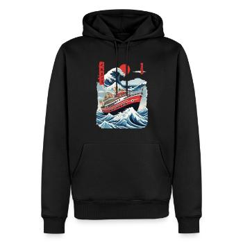 Ukiyo-E Fischerboot Meer Welle Japan Streetwear - Männer Premium Bio Hoodie - Schwarz - Vorne - Nico (187cm)