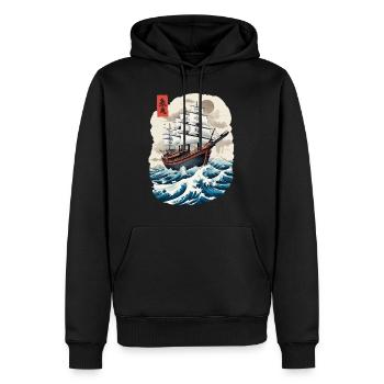 Japon Voilier Capitaine Esthétique Streetwear - Sweat à capuche Premium bio Homme - noir - Devant - Nico (187cm)