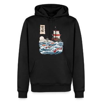 Sushi Ukiyo-E Japon Pêche Design Esthétique - Sweat à capuche Premium bio Homme - noir - Devant - Nico (187cm)