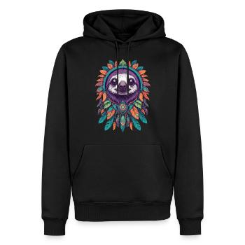 Paresseux spirituel Mandala Feathers Festival - Sweat à capuche Premium bio Homme - noir - Devant - Nico (187cm)
