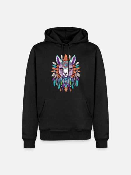 Alpaca Spirituale Mandala Power Animal - Felpa con cappuccio ecologica premium da uomo - nero