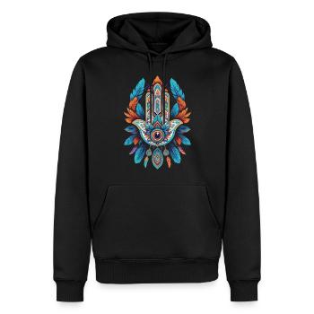 Spirituelle Hamsa Hand Mandala Federn - Männer Premium Bio Hoodie - Schwarz - Vorne - Nico (187cm)