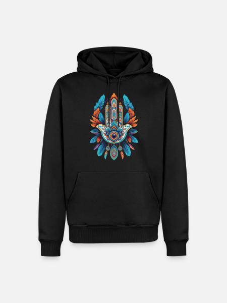 Spirituele Hamsa Hand Mandala Veren - Mannen Premium Bio hoodie - zwart