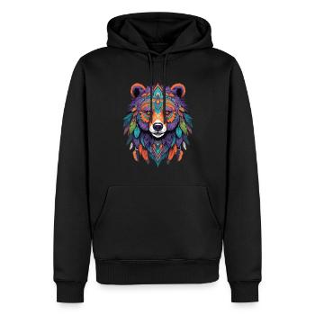 ours Mandala plumes Design ésotérique - Sweat à capuche Premium bio Homme - noir - Devant - Nico (187cm)