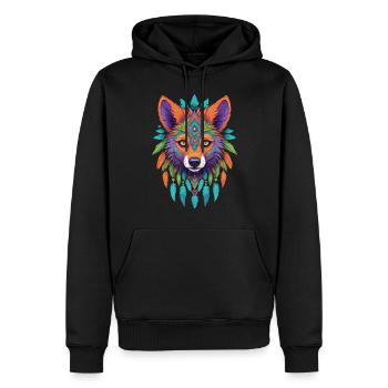 Chacal Mandala Art ésotérique - Sweat à capuche Premium bio Homme - noir - Devant - Nico (187cm)