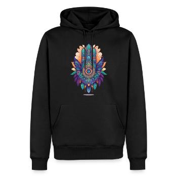 Hamsa Hand Spirituelles Mandala Federn Design - Männer Premium Bio Hoodie - Schwarz - Vorne - Nico (187cm)