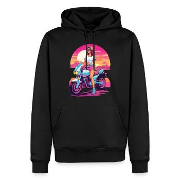 Esthétique de la moto synthwave pour les filles motardes - Sweat à capuche Premium bio Homme - noir - Devant - Nico (187cm)