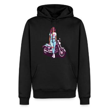 des années 80 vintage moto motards fille Design - Sweat à capuche Premium bio Homme - noir - Devant - Nico (187cm)