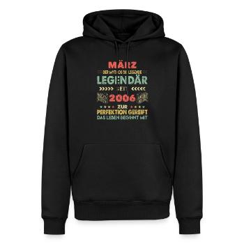 18e anniversaire mars Vintage 2006 idée cadeau - Sweat à capuche Premium bio Homme - noir - Devant - Nico (187cm)