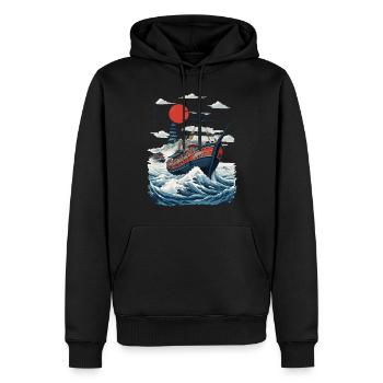 Japan Retro Ukiyo-E Aesthetic Captain Sailboat - Men’s Premium Organic Hoodie - black - Front - Nico (187cm)