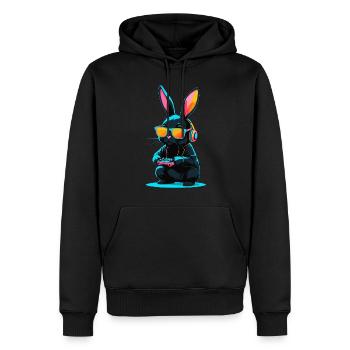 Lapin de Pâques Gamer & Gaming Streetwear Iconique - Sweat à capuche Premium bio Homme - noir - Devant - Nico (187cm)