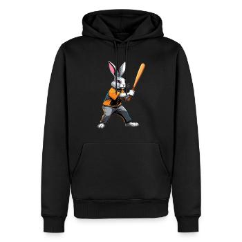 Baseballspieler Osterhase Lustiges Ostern - Männer Premium Bio Hoodie - Schwarz - Vorne - Nico (187cm)