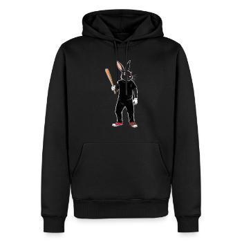 Joueur de baseball, lapin de Pâques, Pâques, Baseball - Sweat à capuche Premium bio Homme - noir - Devant - Nico (187cm)