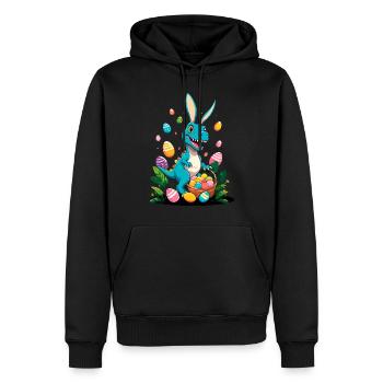 Ikonischer Ostersaurier Dinosaurier Osterhase - Männer Premium Bio Hoodie - Schwarz - Vorne - Nico (187cm)