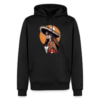 Iconic Sugar Skull Mexican Girl - Men’s Premium Organic Hoodie - black - Front - Nico (187cm)