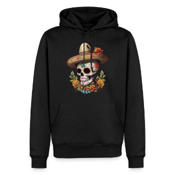 Iconique Sugar Skull Mexico Streetwear - Sweat à capuche Premium bio Homme - noir - Devant - Nico (187cm)