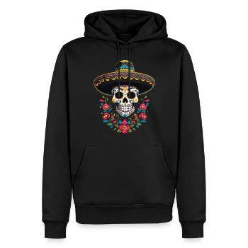 Iconique Sugar Skull Mexico Streetwear - Sweat à capuche Premium bio Homme - noir - Devant - Nico (187cm)