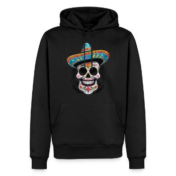 Ikonischer Zuckerschädel Mexikanischer Streetwear - Männer Premium Bio Hoodie - Schwarz - Vorne - Nico (187cm)
