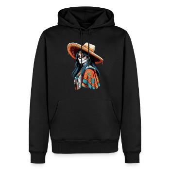 Ikonischer Zuckerschädel Mexiko Streetwear - Männer Premium Bio Hoodie - Schwarz - Vorne - Nico (187cm)