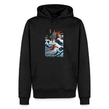Art du dragon japonais vintage de style Ukiyo-E - Sweat à capuche Premium bio Homme - noir - Devant - Nico (187cm)