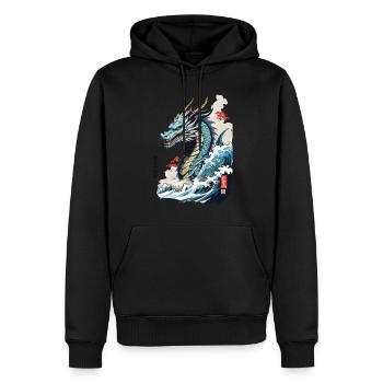 Vintage Ukiyo-E Kunst Japanischer Drache mit Kanji - Männer Premium Bio Hoodie - Schwarz - Vorne - Nico (187cm)