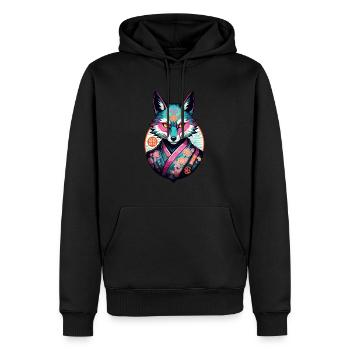 Masque Kitsune Japonais Anime Kawaii Renard Fantôme - Sweat à capuche Premium bio Homme - noir - Devant - Nico (187cm)