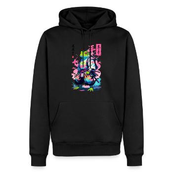 Samouraï Grenouille Esthétique Vaporwave Style Japon - Sweat à capuche Premium bio Homme - noir - Devant - Nico (187cm)