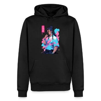 Samouraï japonais esthétique style vaporwave - Sweat à capuche Premium bio Homme - noir - Devant - Nico (187cm)