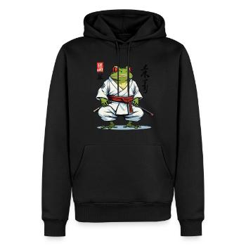 Samouraï Grenouille Vintage Ukiyo-e Style Esthétique - Sweat à capuche Premium bio Homme - noir - Devant - Nico (187cm)