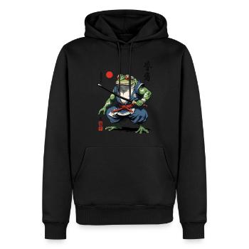 Samouraï grenouille Vintage Ukiyo-e Style Artwork - Sweat à capuche Premium bio Homme - noir - Devant - Nico (187cm)