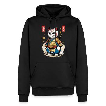 Samurai Katze im Ästhetischen Japan Stil - Männer Premium Bio Hoodie - Schwarz - Vorne - Nico (187cm)