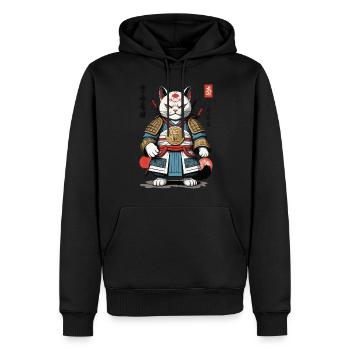 Chat samouraï au look streetwear anime - Sweat à capuche Premium bio Homme - noir - Devant - Nico (187cm)