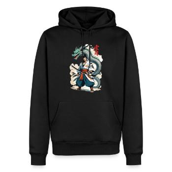 Samouraï Dragon Vintage Ukiyo-e Style Artwork - Sweat à capuche Premium bio Homme - noir - Devant - Nico (187cm)