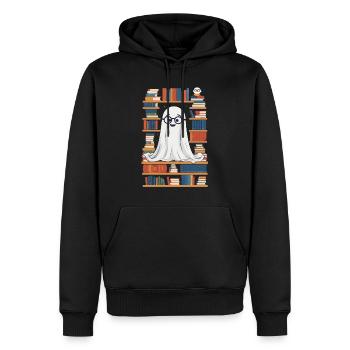 Funny Book Lover Style Halloween Ghost - Men’s Premium Organic Hoodie - black - Front - Nico (187cm)