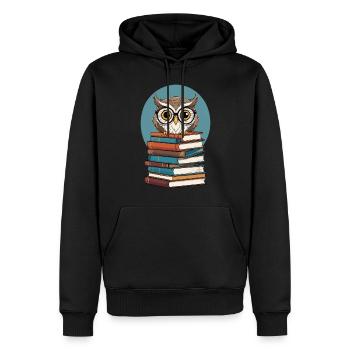 Cute Book Illustration Owl Book Lover - Men’s Premium Organic Hoodie - black - Front - Nico (187cm)