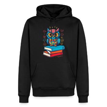 Books Owl Cute Book Illustration Reading Owl - Men’s Premium Organic Hoodie - black - Front - Nico (187cm)