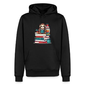 Funny Book Lover Sloth Reading Sloth - Men’s Premium Organic Hoodie - black - Front - Nico (187cm)