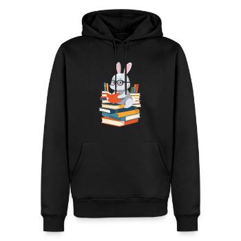 Lapin de lecture Passionné de livres - Sweat à capuche Premium bio Homme - noir - Devant - Nico (187cm)