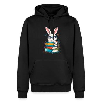 Lesender Hase Lustige Bücher Lesen Design - Männer Premium Bio Hoodie - Schwarz - Vorne - Nico (187cm)