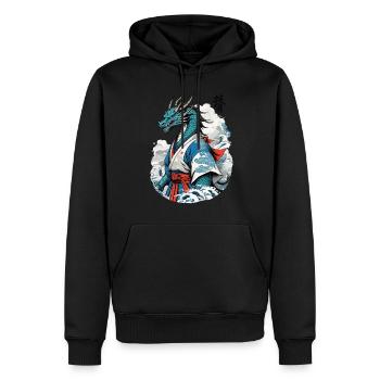 Dragon Samouraï Vintage Ukiyo-e Style - Sweat à capuche Premium bio Homme - noir - Devant - Nico (187cm)