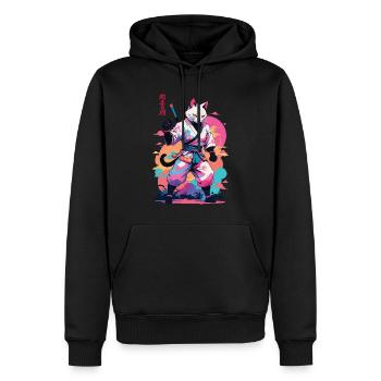 Samurai Katze Vaporwave Aesthetic Japan Kunst - Männer Premium Bio Hoodie - Schwarz - Vorne - Nico (187cm)