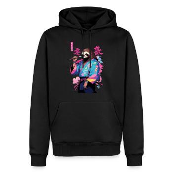 Samurai Sloth Aesthetic Vaporwave Style Art - Men’s Premium Organic Hoodie - black - Front - Nico (187cm)