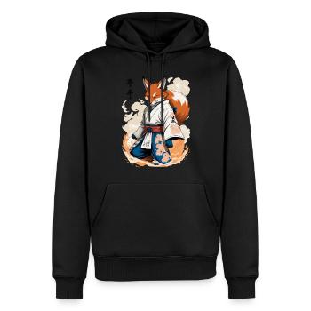 Kitsune Samurai Fox Vintage Ukiyo-e Style - Men’s Premium Organic Hoodie - black - Front - Nico (187cm)