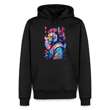 Samouraï Lion Esthétique Style Vaporwave - Sweat à capuche Premium bio Homme - noir - Devant - Nico (187cm)