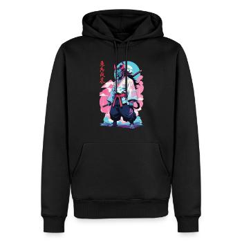 Samouraï Oni Yokai Esthétique Style Vaporwave - Sweat à capuche Premium bio Homme - noir - Devant - Nico (187cm)