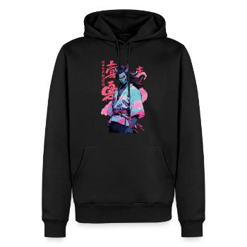 Samouraï Oni Yokai Esthétique Style Vaporwave - Sweat à capuche Premium bio Homme - noir - Devant - Nico (187cm)