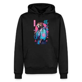 Samouraï paresseux esthétique style Vaporwave - Sweat à capuche Premium bio Homme - noir - Devant - Nico (187cm)