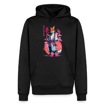 Kitsune Samurai Fox Aesthetic Vaporwave Style - Men’s Premium Organic Hoodie - black - Front - Nico (187cm)