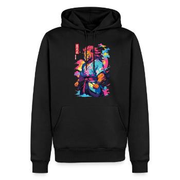 Samouraï Lion Esthétique Vaporwave Style Japon Art - Sweat à capuche Premium bio Homme - noir - Devant - Nico (187cm)